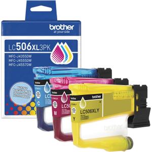 Brother Genuine LC506XL3PK 3-Pack High Yield Cyan, Magenta, and Yellow Ink Cartridges (for use with INKvestment 4355, 4555, and 4557 Printers)