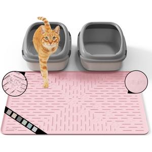 OHMO Cat Litter Mat Trapping Mat Premium Silicone 31.5x23.6 Pink, Waterproof and BPA Free Kitty Litter Box Mat, Easy Clean and Keeps The Floor Tidy