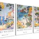 Henri Matisse Beach Wall Art Vintage Coastal Landscape Wall Decor Painting, Amalfi Coast Poster Canvas Prints Aesthetic for Bedroom Living Room 12x16 inch Framed
