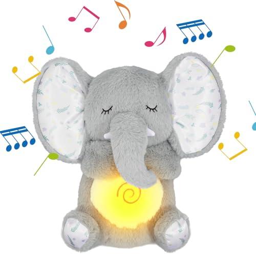 Soothing Breathing Stuffed Animal, Breathing Stuffed Animal Plush with Sensory Details Musical Lights and Rhythmic Breathing Sleep Companion, for Kids Toy (Grey)