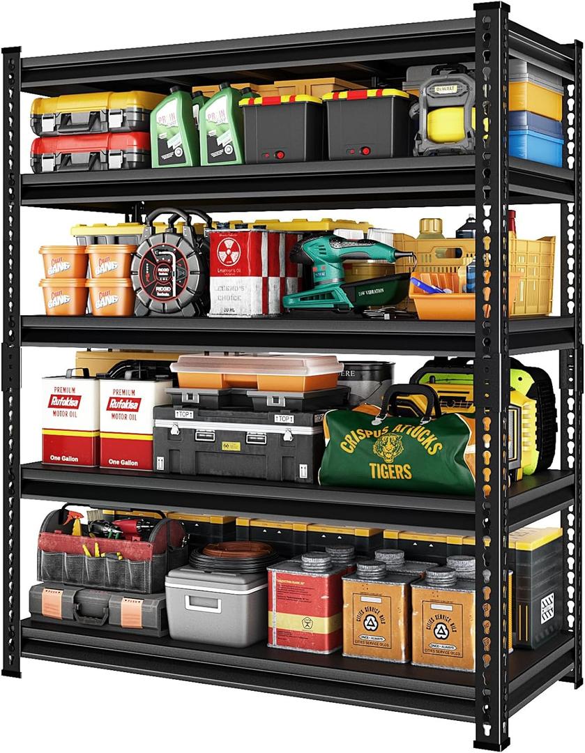 48" W Garage Shelving Heavy Duty2500LBS Loads Adjustable Garage Storage Shelves, 5-Tier Metal Shelving Units and Storage Racks Heavy Duty, 48W x 18D x 78HBlack