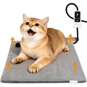 BECEMURU Cat Heating Pad, Waterproof Adjustable Temperature Heated Cat Bed 18x16 in, Chew-Resistant Cord Electric Warm Bed for Senior Pets, Soothing Pain Relief for Arthritis