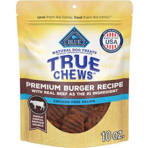 Blue Buffalo True Chews Dog Treats, Made in the USA with Natural Ingredients, Beef Burger Recipe, 10-oz Bag (EXP 07/19/26)