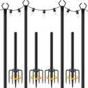 10Ft String Light Poles 4 Pack,Light Poles for Outside Lights,Outdoor with Fence Brackets Hanging Lights,Metal Stand Deck Patio Backyard