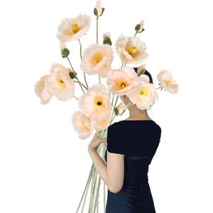 Poppy Silk Flowers,6PCS Fake Poppy Flowers 41.3in Long Stem Poppies Flowers for Tall Vase Wedding Party Home Decor(Champagne)