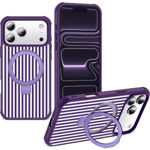 Striped Case for iPhone 17 Pro Max with Stand,6.9" Purple