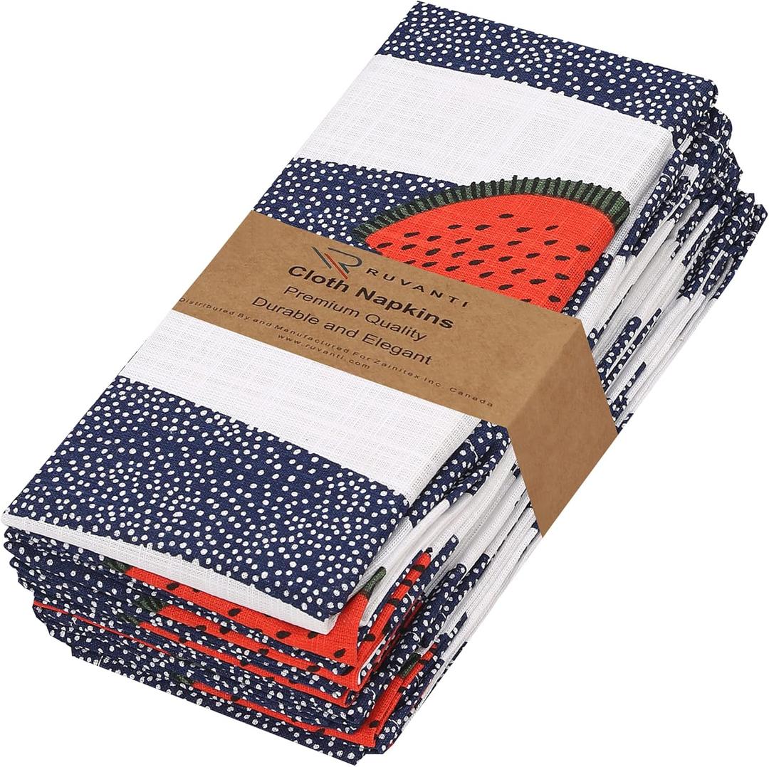 2 x RUVANTI Cloth Napkins Set of 6 Cotton 100%, 18x18 Inches Napkins Cloth Washable, Soft, Absorbent. Cotton Napkins for Parties, Christmas, Thanksgiving, Weddings, Dinner Napkins Cloth - Watermelon