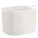 ABenkle Cotton Rope Storage Basket, Decorative Organizer with Handles, Rectangle Baby Nursery Baskets for Shelves Closet, 13.5x11x9.5-Inches, White