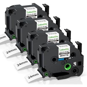 Labelife TZe-251 TZe251 TZe TZ Tape 24mm 0.94 Laminated White Replacement for Brother P Touch Label Tape 24mm Label Maker Tape 1 Inch for Brother PT-D600 PT-D610BT PT-P710BT PT-P700 PT- P910BT, 4-Pack