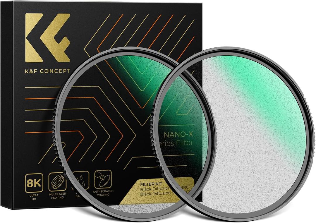 K&F CONCEPT 49mm Black Diffusion 1/4 & 1/8 Lens Filter Kit (2 Pcs), Mist Cinematic Effect Filter for Vlog/Video/Portrait Image with 28 Multi-Layer Coated