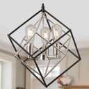 Modern 3-Lights Pendant Light Fixture Mid Centry Modern Geometric Pendant Lighting for Kitchen Island Vintage Black & Chrome Chandelier for Dining Room, Bedroom, Lving Room