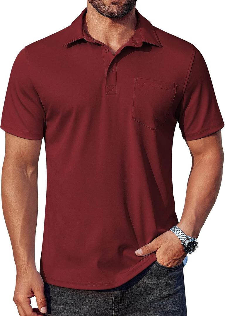 COOFANDY Men's Polo Shirts Short Sleeve Casual Shirts with Pocket (Blue, M)