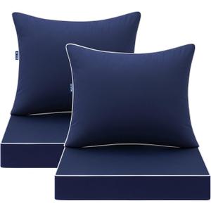MIULEE Navy Outdoor Seat Cushion 24x24 Inch Set of 2 Waterproof & 3 Year Fade Resistant Deep Seat and Back Cushion for Patio Furniture Chair Sofa Couch with Handle and Adjustable Straps