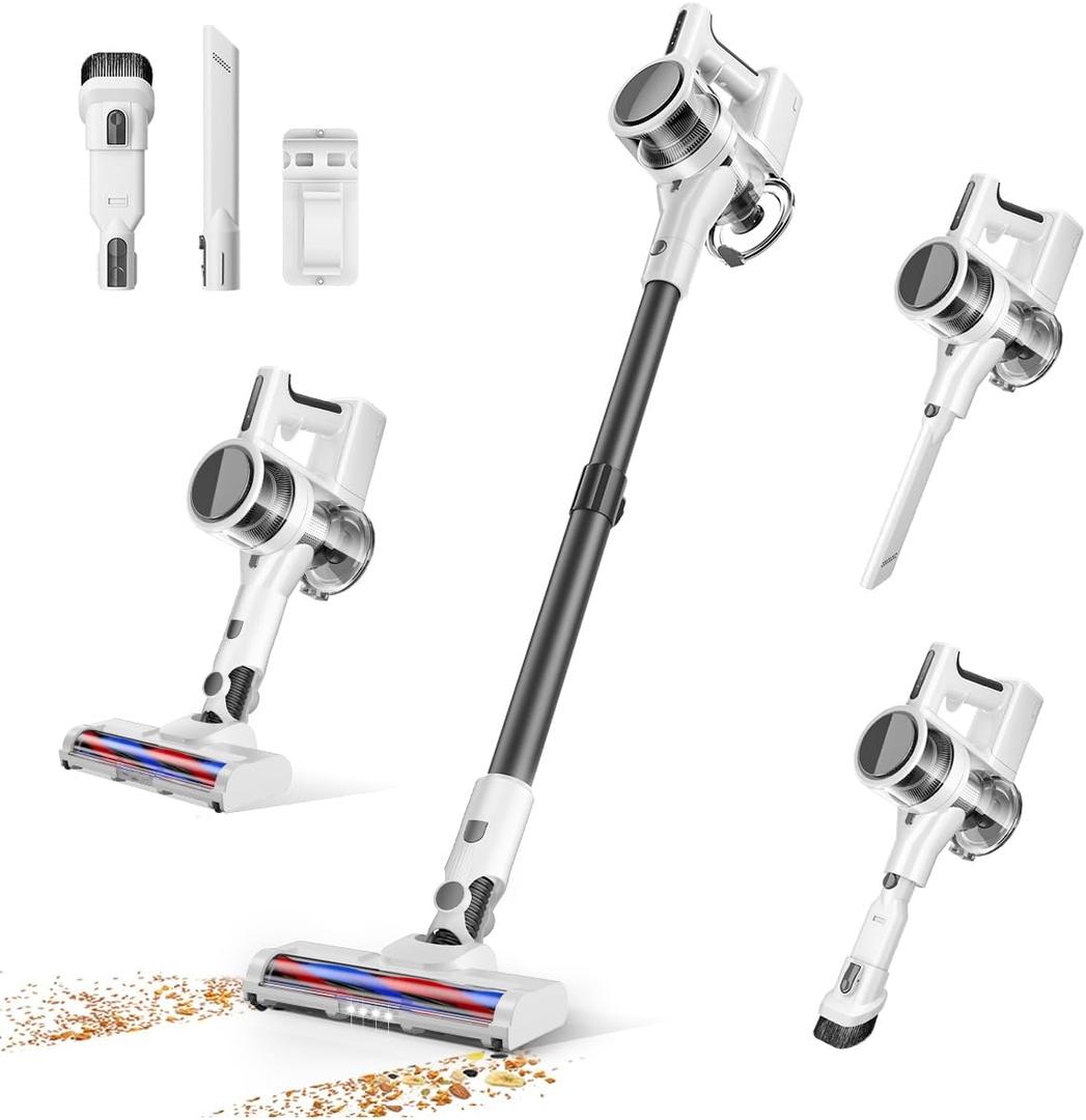 Comvtu Cordless Vacuums, 80,000PRM Powerful Motor Vacuum Cleaner and 2200mAH Rechargeable Battery up to 35 Mins Worktime, 2 Adjustable Modes, Detachable Parts, Wireless Stick Vacuum (Cloud White)