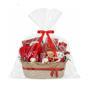 Easter Woven Gift Basket Empty with Ribbons Bow Tie and Bag, Easter Empty Decorative Chest Box, Woven Rope Storage with Handles Home Decor(14 x 10 x 5.5 Inch,Brown Red)