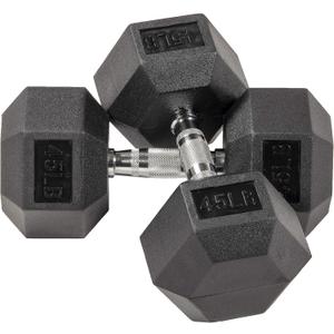 ubber Encased Hex Dumbbell Pair, 45 lb Non-Slip Handle Design for Secure & Comfortable Grip, Hand Weights for Strength Training, Fitness & Home Gym, Size: 45 lb, Pair