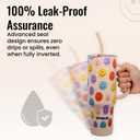 40 oz Leak-Proof Stainless Steel Insulated Tumbler with Smiley Face - Dual Drinking Lid & Portable Handle for Hot or Cold Drinks