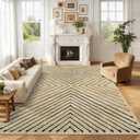 ROYHOME 8x10 Large Area Rug for Living Room Washable Non Slip Bedroom Rugs | Modern Stain Resistant Soft Dining Room Throw Carpet Geometric Striped Low Pile Rugs for Classroom Dorm Home Office, Tan