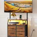 Rolling TV Stand with Mount & 4 Fabric Drawers - TV Stand with Wheels for 32-75" TV, Entertainment Center & Console Table for Living Room or Bedroom, Modern Television Stand with Storage, Rustic Brown