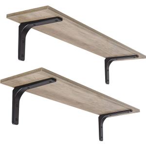 DINZI LVJ Long Wall Shelves, 31.5 Inch Wall Mounted Shelves Set of 2, Easy-to-Install, Wall Storage Ledges with Sturdy Metal Brackets for Living Room, Bathroom, Bedroom, Kitchen, Greige (31.5 Inch, Greige)