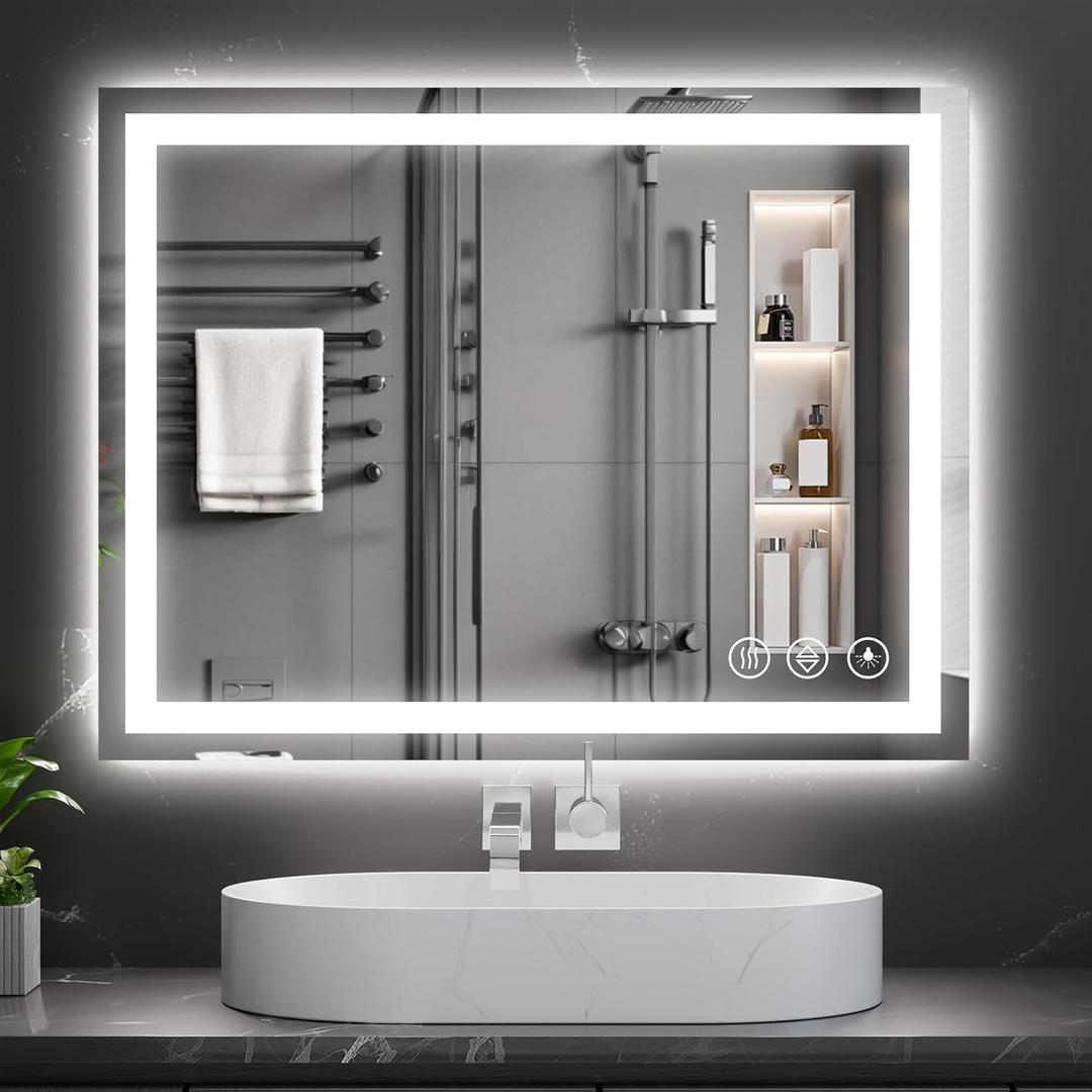 Koonmi 24x36 LED Bathroom Mirror, Backlit + Front Lit, LED Bathroom Mirror with Lights for Wall, 3 Colors, Anti-Fog, Dimmable Brightness, Memory Function, Tempered Glass Koonmi 24x36 LED Bathroom Mirror, Backlit + Front Lit, LED Bathroom Mirror with Lights for Wall, 3 Colors, Anti-Fog, Dimmable Brightness, Memory Function, Tempered Glass