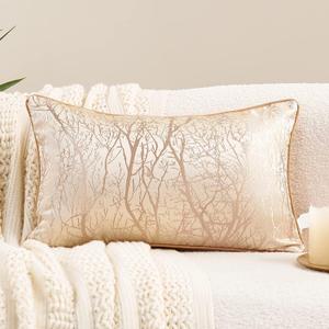 Avigers 12 x 20 Inch Rectangle Beige Brown Gold Tree Branch Embroidery Cushion Case Luxury Modern Throw Pillow Cover Decorative Pillow for Couch Living Room Bedroom Car