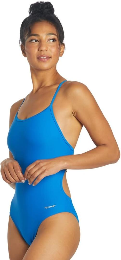 Sporti Tie Back Women's Athletic One Piece Swimsuits - Slimming Bathing Suit for Swimmers - Competitive Swimsuit Women (32, Bongo Blue)