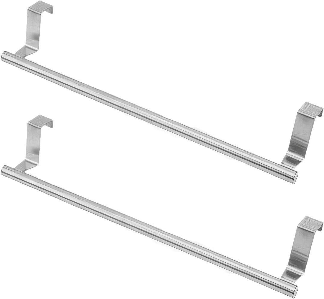 14.37" 2-Pack Stainless Steel Kitchen Towel Holder with Clean Look, Over The Cabinet Towel Holder for Daily Dish Towels, Kitchen Towel Rack Over Cabinet Door for Kitchen Organization