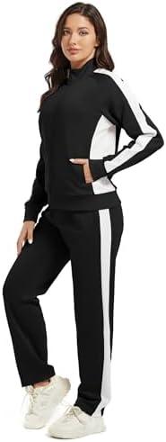 wiebdncj Women's Full Zip-Up Tracksuit Set Long Sleeve Casual Jogging Suits Workout Gym 2 Piece Outfits with Pockets, M