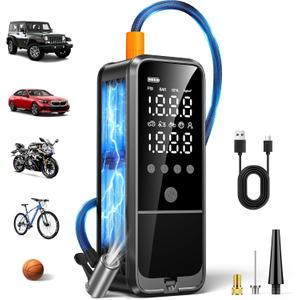 160PSI Tire Inflator Portable Air Compressor, 6000mAh Portable Tire Inflator for Car Portable Air Pump with Tire Gauge Pressure & LED Light Air Pump for Car Tires Cordless Bike Pump for Car