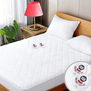 Heated Mattress Pad King Size Quilted Zone Heating Electric Bed Warmer Luxury Comfort Heat Mattress Pad Cover Dual Controller10 Heat Setting | 1-12 Hours Auto Shut Off | with 8-21 Inch Deep Pocket