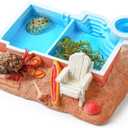 Gerrii Hermit Crab Water Bowl with Climbing Ramp, 2 Compartments Resin Hermit Crab Water Bathing Pool and Food Dish Seashell Reptile Climbing Habitat Platform for Turtles Lizard Frog Gecko Chameleons