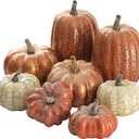 Artgar Pumpkin Decor, 7 PCS Halloween Pumpkin, Metal Cracked Design Foam Pumpkins for Halloween Thanksgiving Fall Home Table Indoor Outdoor Decorations