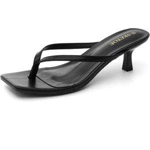 Sketoe Kitten Heels for Women Square Toe Sandals Flip Flop Heels Thong Sandals Comfortable Summer 2 Inch Heels Sandals (7.5, Black)