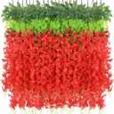 BLEUM CADE 36Pcs Red Fake Wisteria Hanging Flowers, 3.6Ft/Pcs Artificial Wisteria Garland, Hanging Flowers for Wedding Party Home Backdrop Wall Decoration