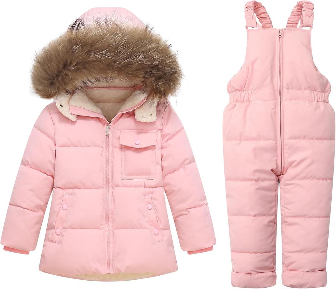 Baby Snowsuit Toddler Jacket Snow Suit Pants Hoodie Winter Coat Ski Bib Clothes (4-5T, Pink)