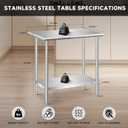 KUARBARR Stainless Steel Table 30 x 18 Inch Commercial Stainless Steel Prep Table, Metal Kitchen Prep Worktable for Restaurant Garage Storage Warehouse