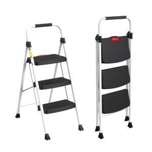 HBTower 3 Step Steel Ladder with Snap-Lock, 330 lbs Capacity, White