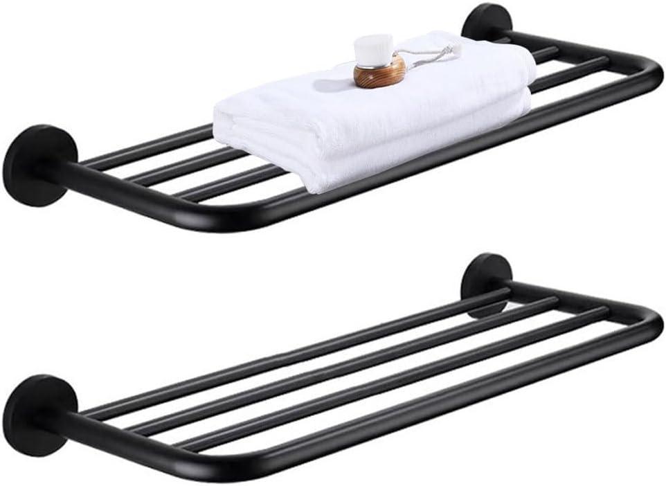 30 Inch Towel Rack with Towel Bar Holder, 2-Tier Stainless Steel Towel Shelf for Bathroom & Lavatory Wall Mounted (Black)
