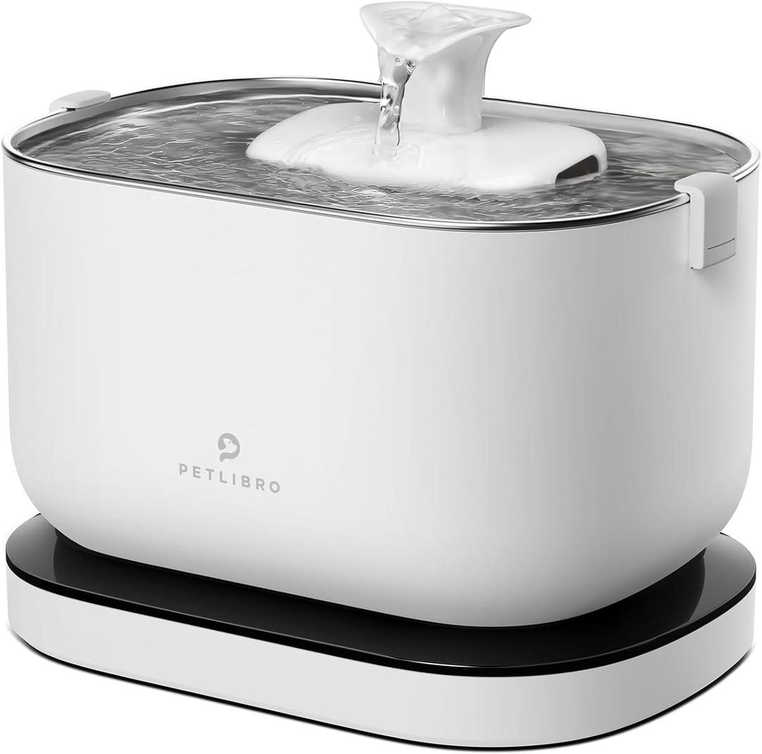 PETLIBRO Cat Water Fountain, Cordless Pet Water Fountain Battery Operated, 2.5L/84oz Dockstream Water Fountain for Cats Indoor, Cat Fountain with Stainless Steel Tray, Ultra-Quiet Dog Water Fountain (White)
