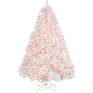 National Tree Company 7 ft Pre-Lit Winchester Pine Artificial Christmas Tree, 450 Clear Lights, 982 Tips, Silver Glitter, Includes Stand, White