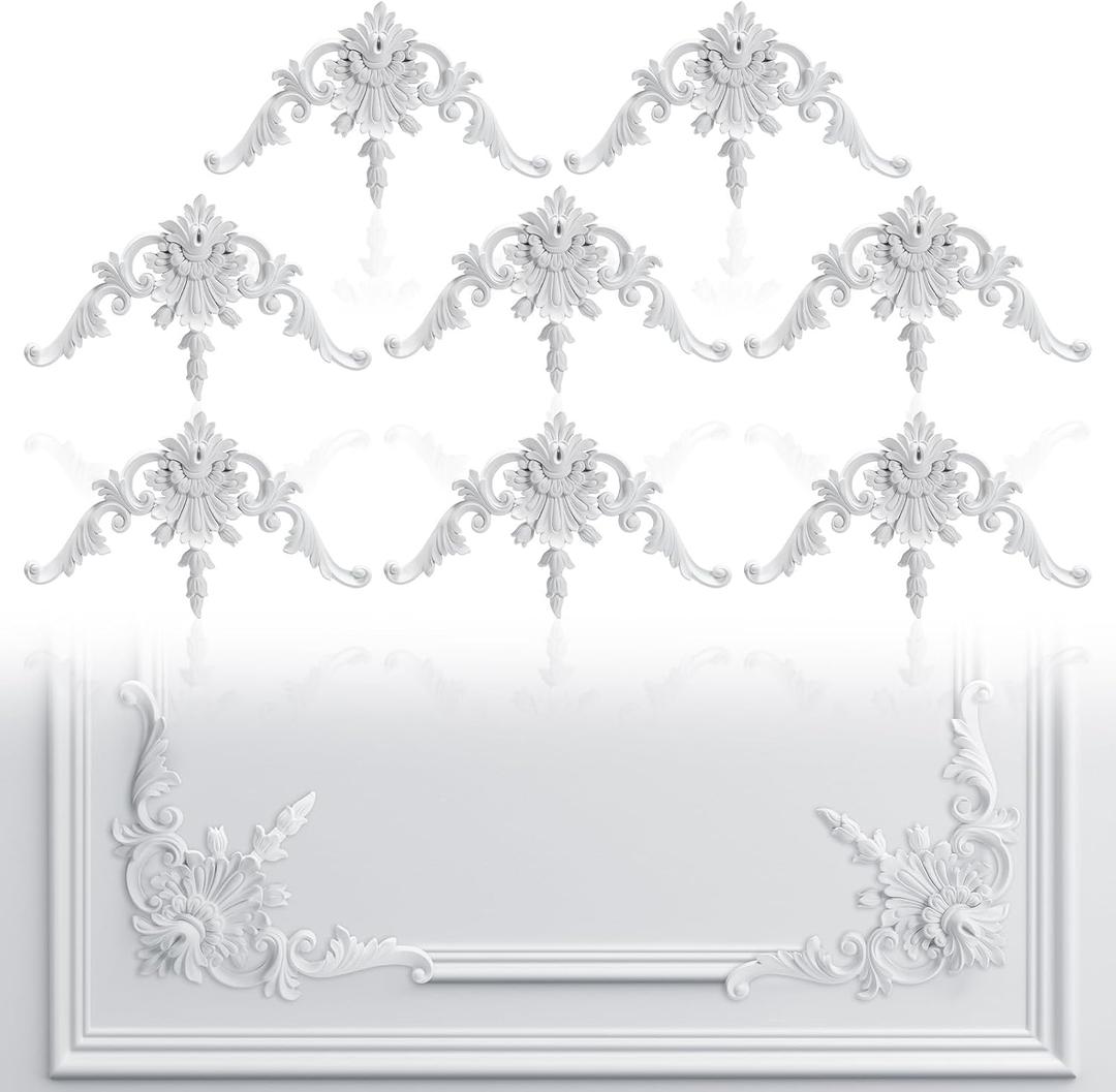 Pangda Corner Wall Molding French Style Wainscoting Panels Flora Moulding Corner Panel Wall Molding Kit for Cabinet Picture Frames Decor, Not Include Glue (8 Pcs,Vintage Style)