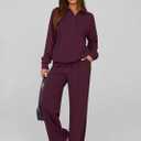 PRETTYGARDEN Women Fall 2 Piece Outfits Sweatsuits Quarter Button Long Sleeve Sweatshirt Wide Leg Pants Tracksuit Lounge Sets (Silver, XXXL)