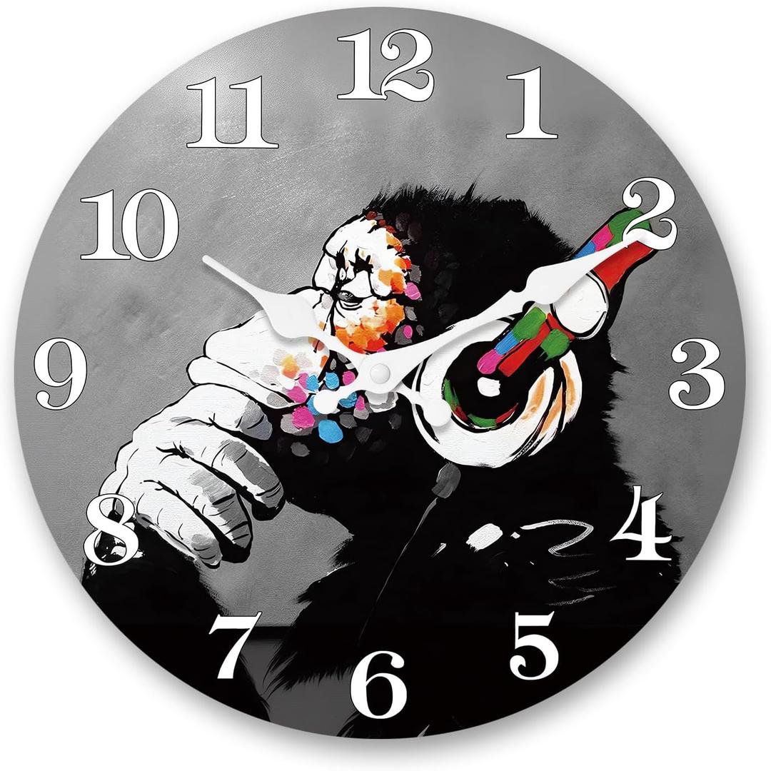 20 Inch Banksy Graffiti Gorilla Wooden Wall Clocks Battery Operated
