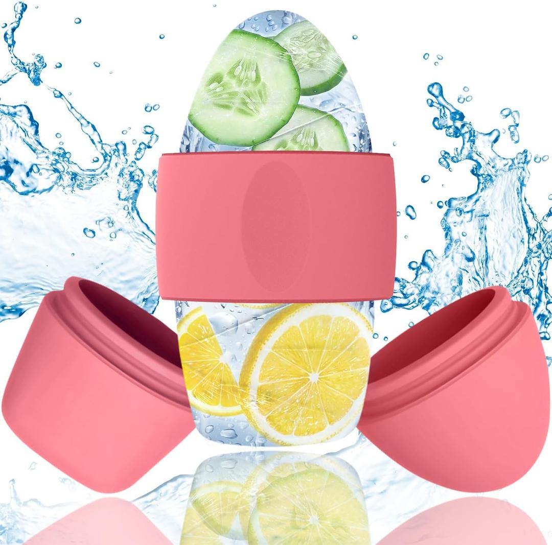 Ice Roller for Face and Eye Massager for Face, Eyes and Neck Naturally Conditioning and Skin Care, De-Puff Eye Bags, Reduce Migraine Pain, Reusable Massage Silicone Ice Mold (Red)