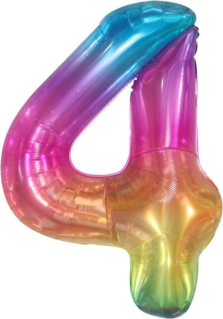 KatchOn, Giant Rainbow 4 Balloon Number - 40 Inch | Number 4 Balloons for Birthdays | 4 Year Old Balloon for 4th Tie Dye Birthday Decorations Girl | 4 Number Balloons for Anniversary Decorations (Jelly)