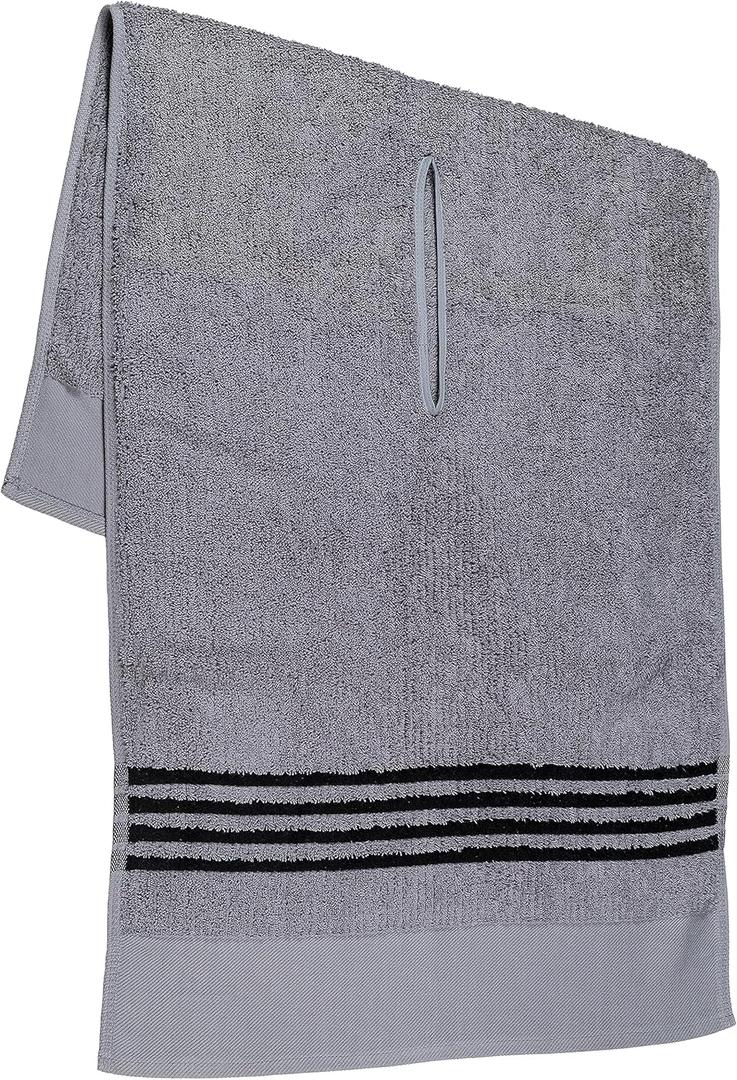 The Tour Towel | Large Golf Caddy Towel Terry Cloth, Absorbent 19" x 44", Center Cut, Perfect Hang Golf Cart Accessory and Golf Bag, Multiple Colors (Grey W/Black Stripes)