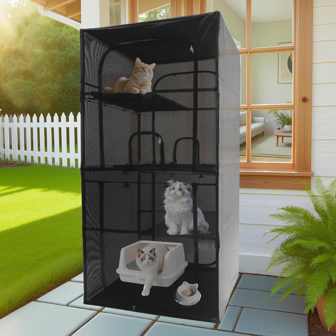 Catio Outdoor Cat Enclosure Window 72.4" H Large Cat Cage with Perches 4 Tiers Cat Patio Playpen Kitten Kennel for Multiple Indoor Cats (36.2L 36.2W 72.4" H)