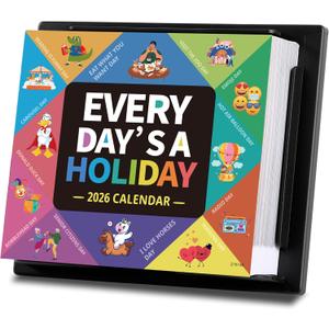 2026 Desk Calendar - 2026 Every Day's A Holiday Calendar, 12 Months Calendars from Jan.2026 - Dec.2026, 5.91'' x 4.92'', Small Desk Calendars with Full-Color Tear-Off Pages, Premium Paper, Plastic Backplane bracket for Home & Office (Colourful)