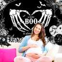 Mocsicka Halloween Baby Shower Backdrop Gothic Skeleton Love Hands Baby Shower Background A Little Boo is Almost Due Party Decorations Banner Photo Studio Props (8x6ft)